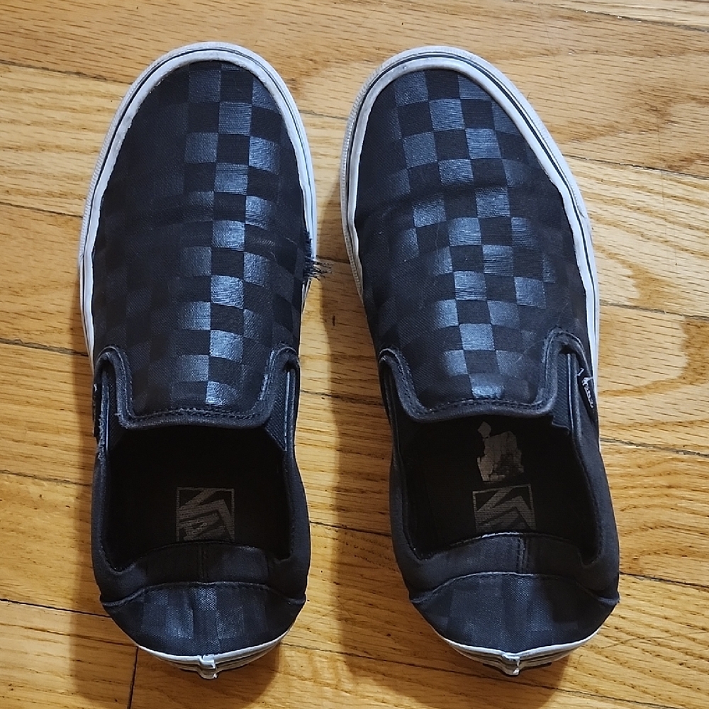 Well Worn Vans Black Checkered Slip-On Sneakers
